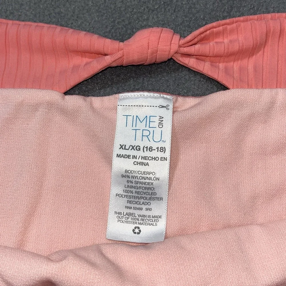 Time & Tru Ribbed‎ Swim Bikini bottom High Waist Coral Back Knot Size XL 16-18